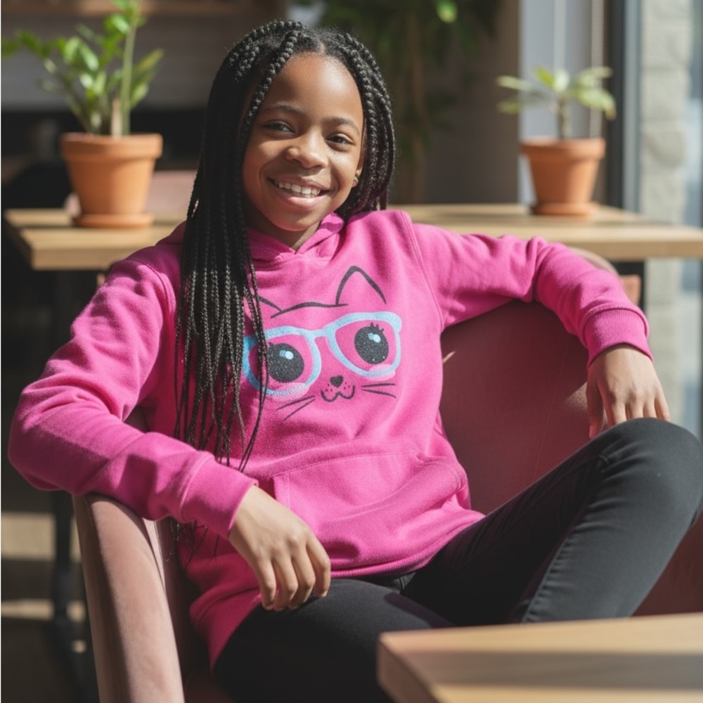 Circo Bright Pink Cat Graphic Hoodie Girls Size (XL)